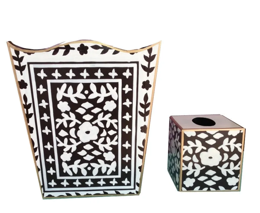 Mosaic Brown Wastebasket and Tissue Box