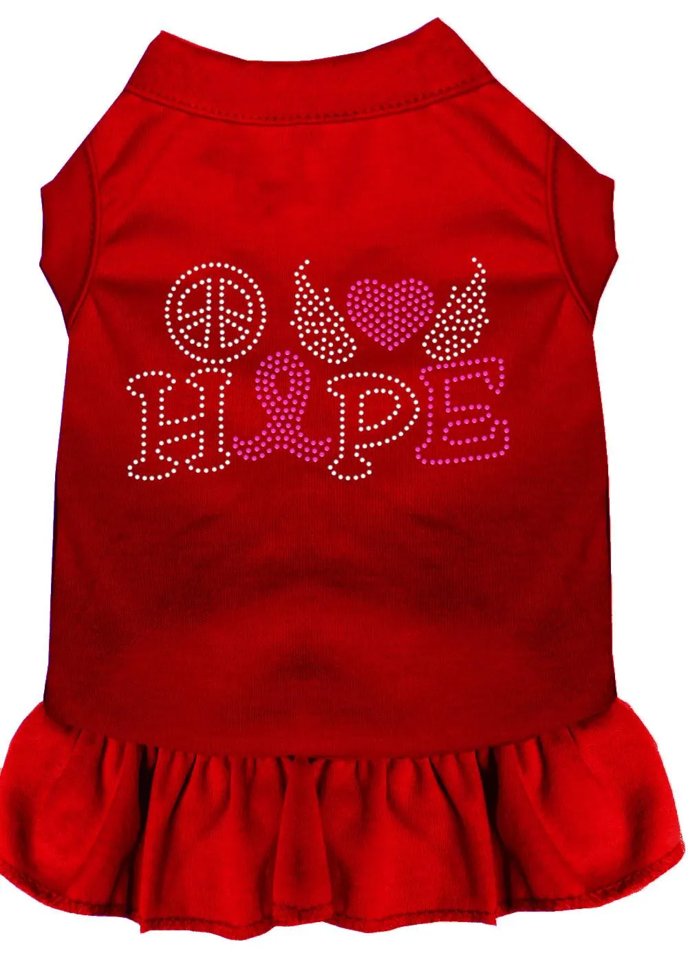 Peace Love Hope Breast Cancer Rhinestone Pet Dress Red Xs (8)