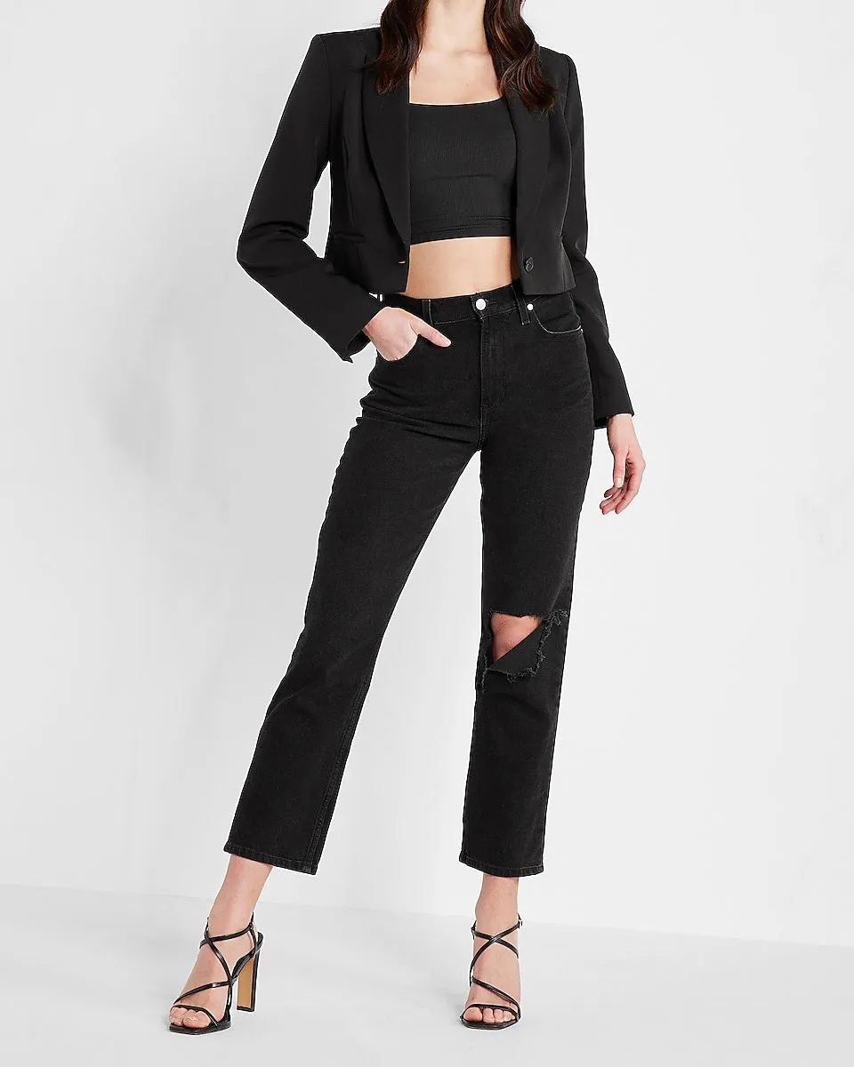 Peak Lapel Cropped Blazer in Pitch Black