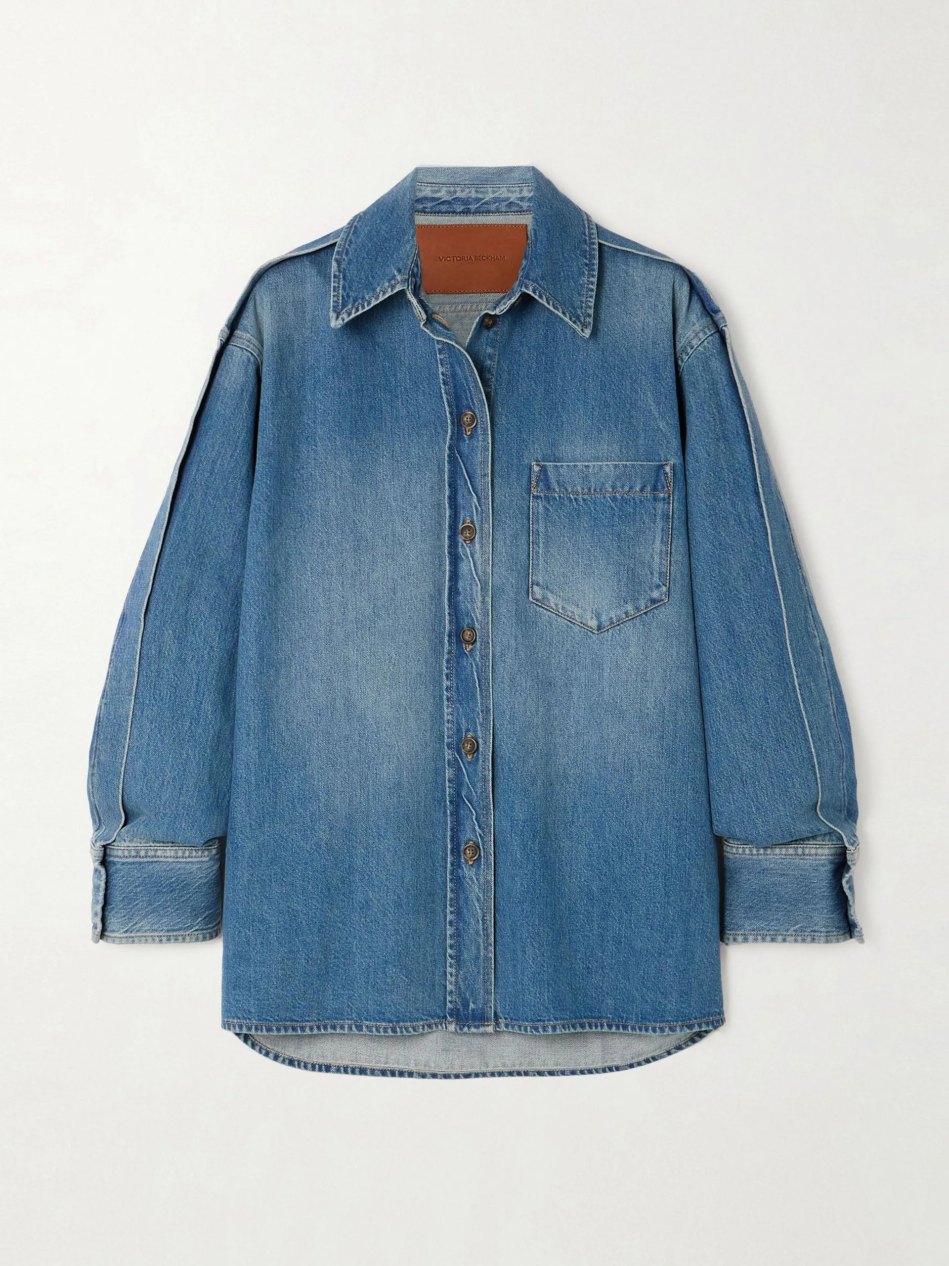 Pintucked denim shirt