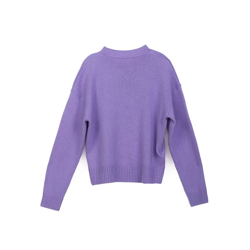 Purple Jacquard Round Neck Sweater