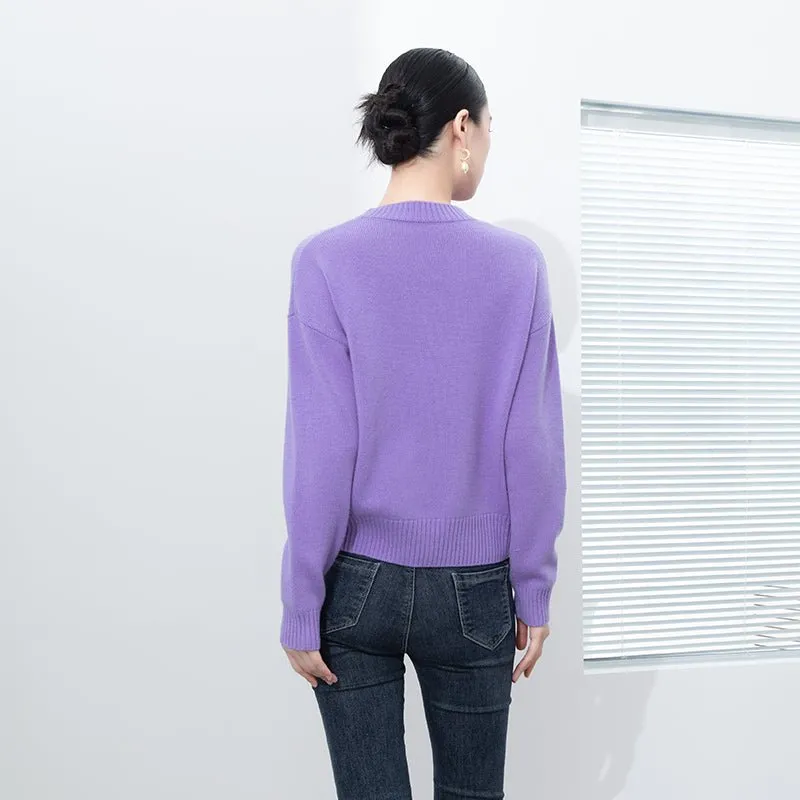 Purple Jacquard Round Neck Sweater