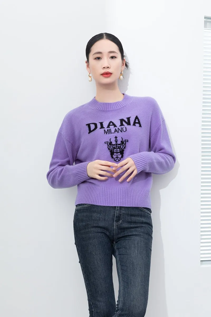 Purple Jacquard Round Neck Sweater