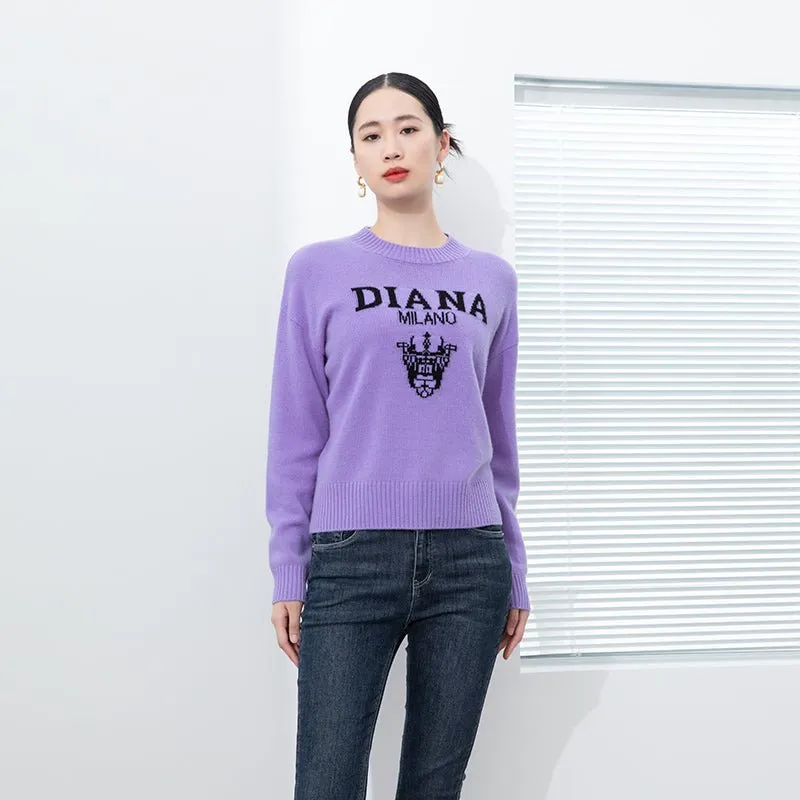 Purple Jacquard Round Neck Sweater