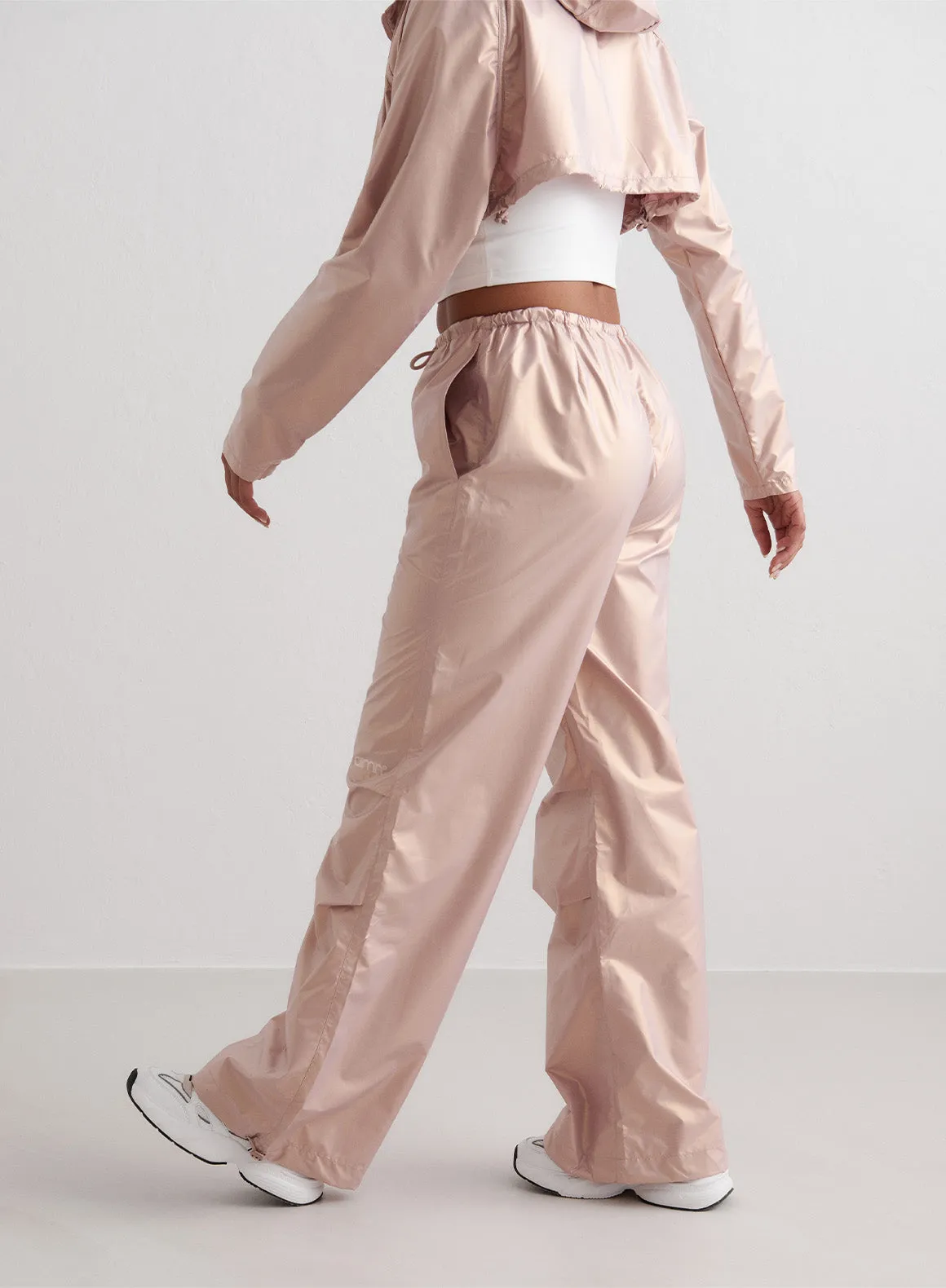 Rose Metallic Plain Parachute Pants