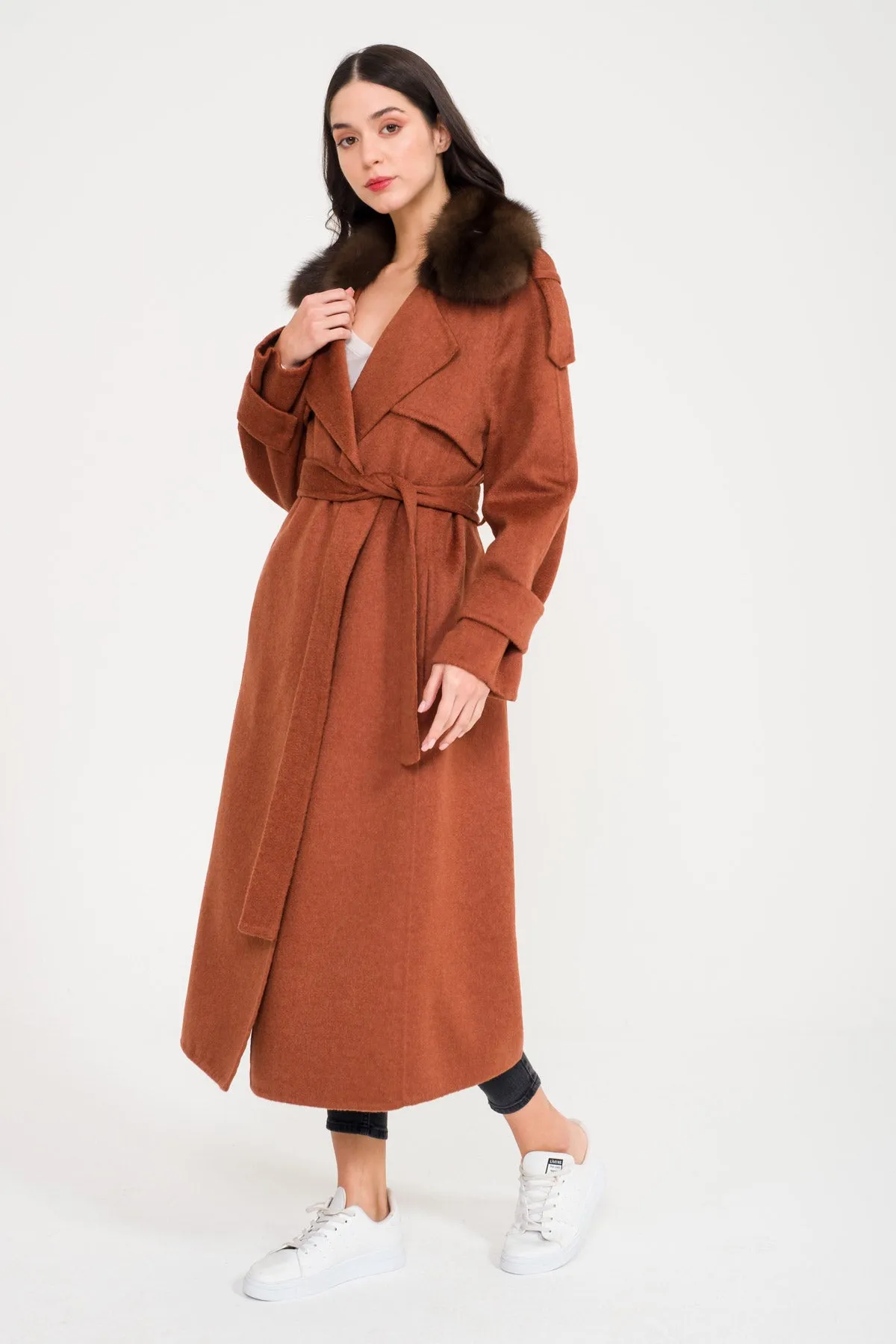 Tile Red Wool Long Coat