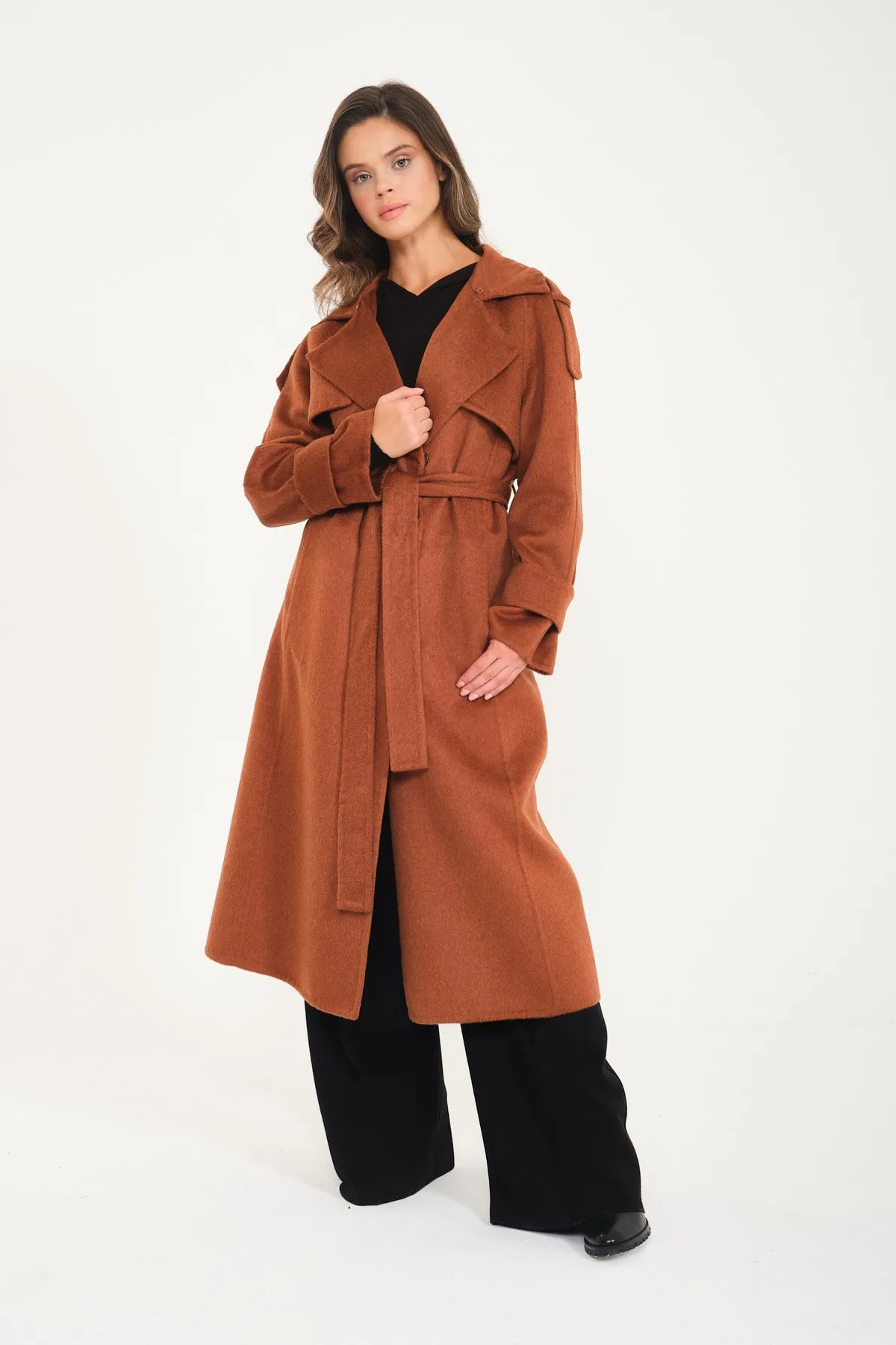 Tile Red Wool Long Coat