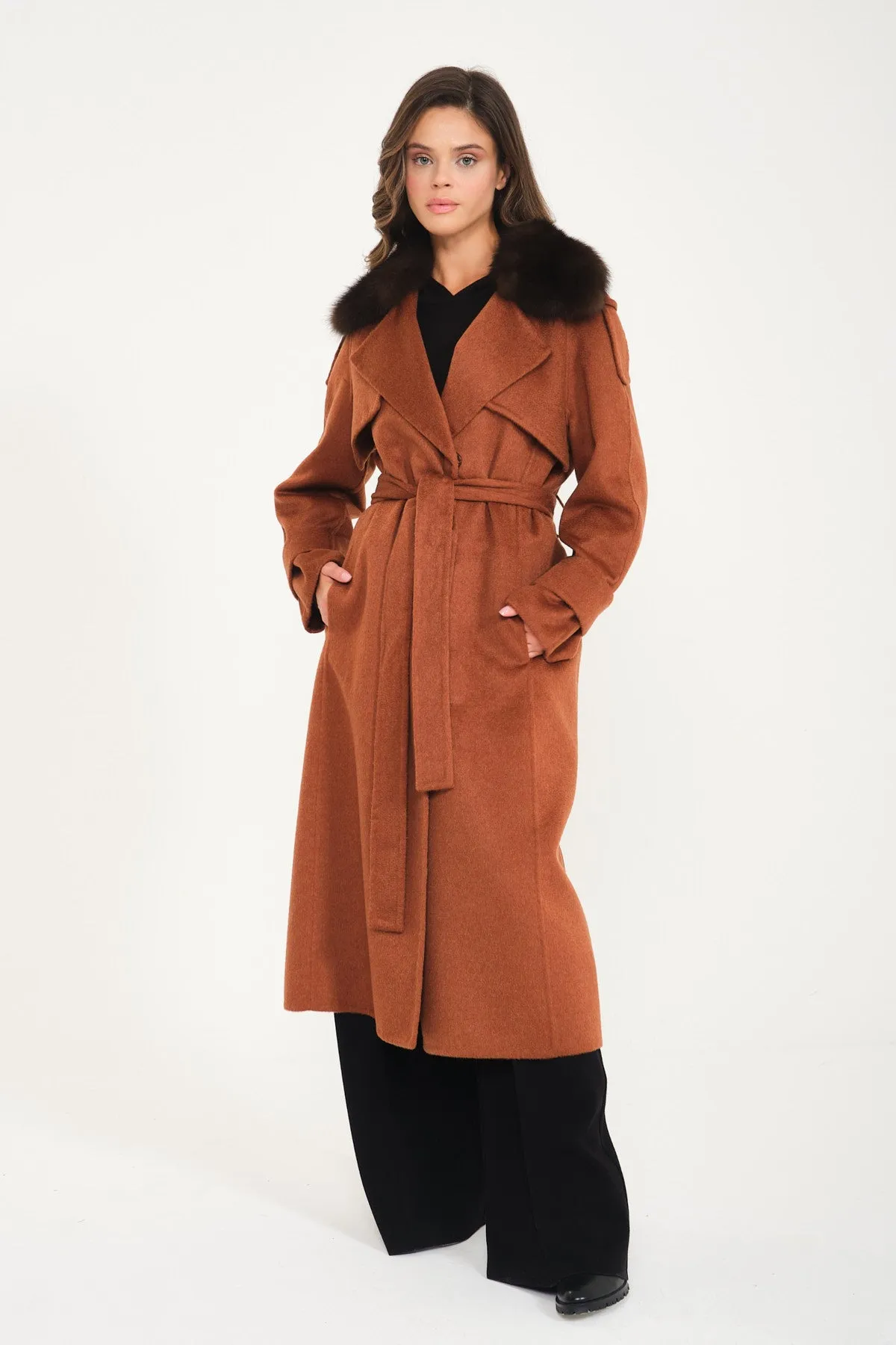 Tile Red Wool Long Coat