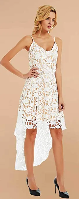 V Neck White Lace Plus Size Cocktail Dresses