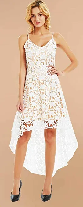 V Neck White Lace Plus Size Cocktail Dresses