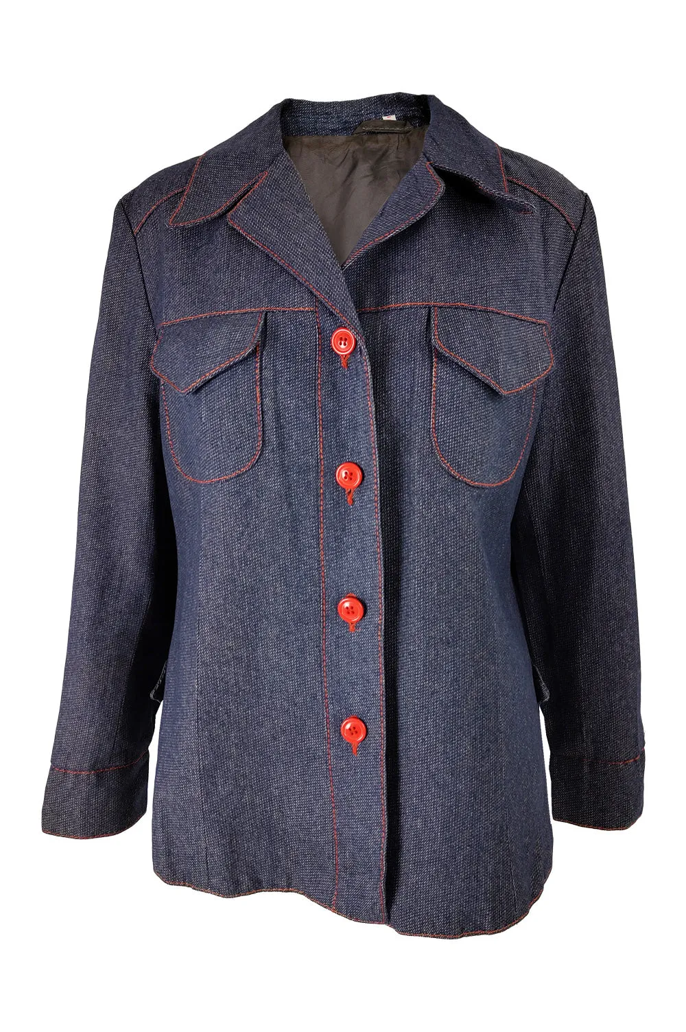 Vintage 70s Western Denim Jacket with Red Buttons, 1970s