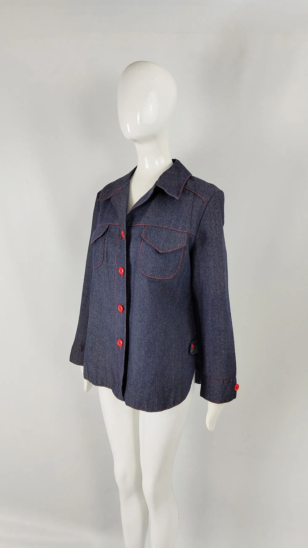 Vintage 70s Western Denim Jacket with Red Buttons, 1970s