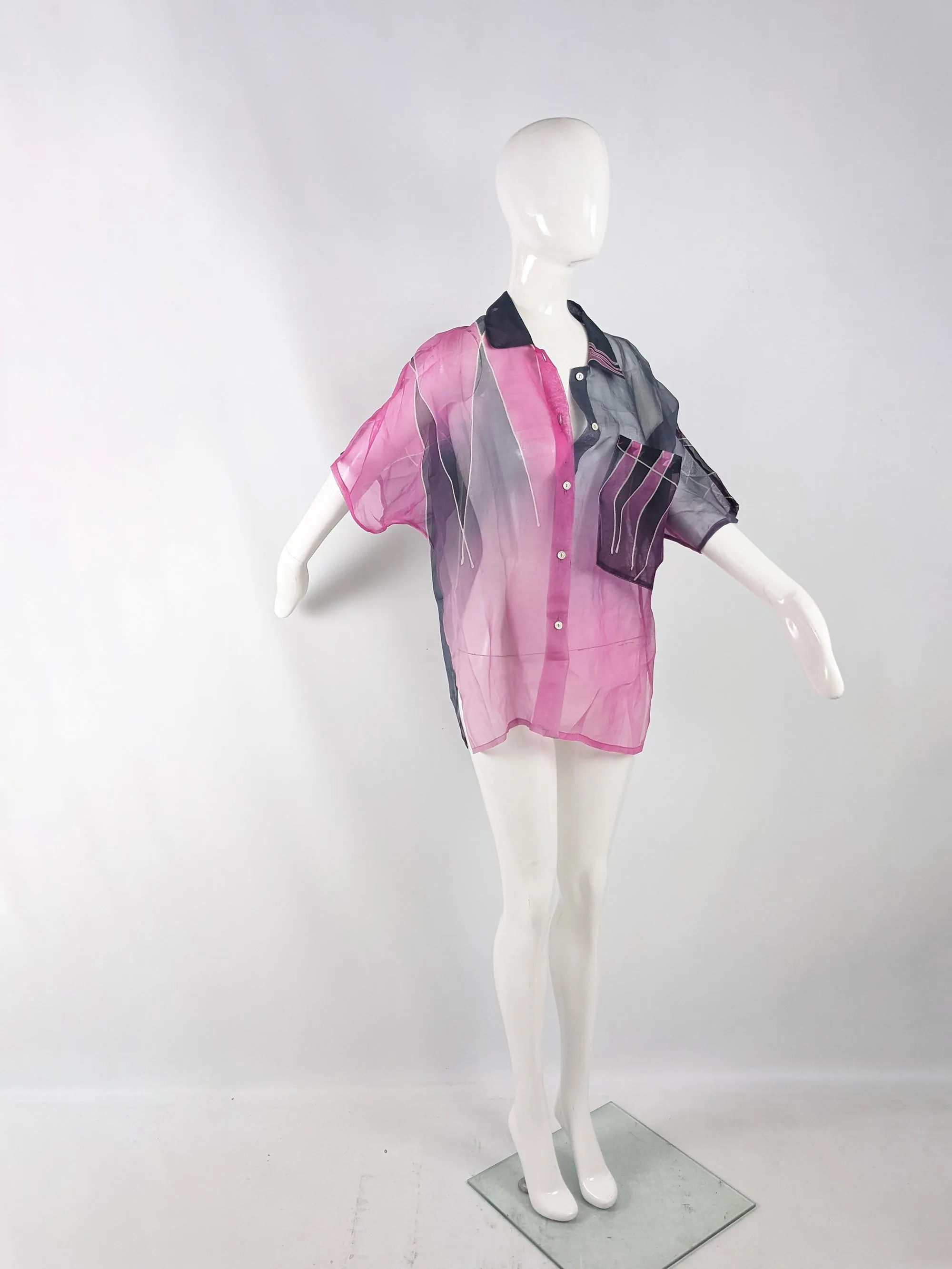 Vintage Hand Painted Sheer Silk Blouse, 1980s