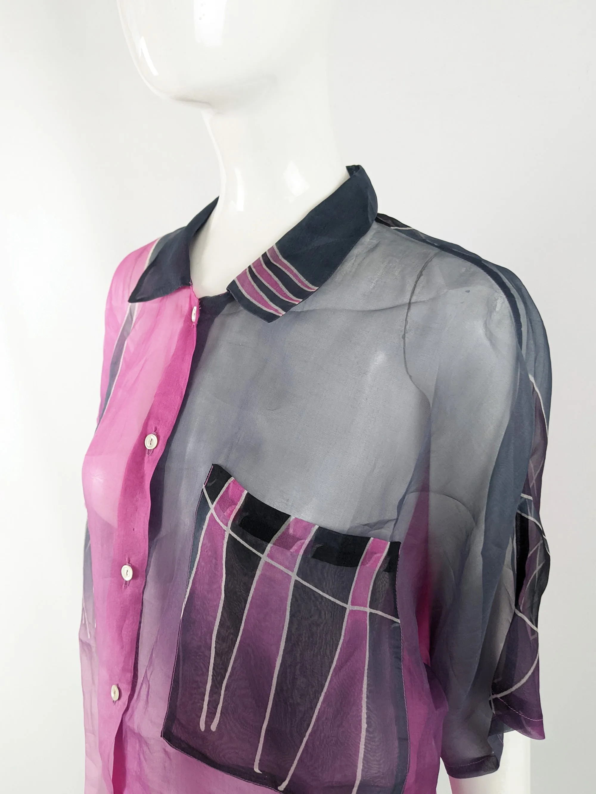 Vintage Hand Painted Sheer Silk Blouse, 1980s