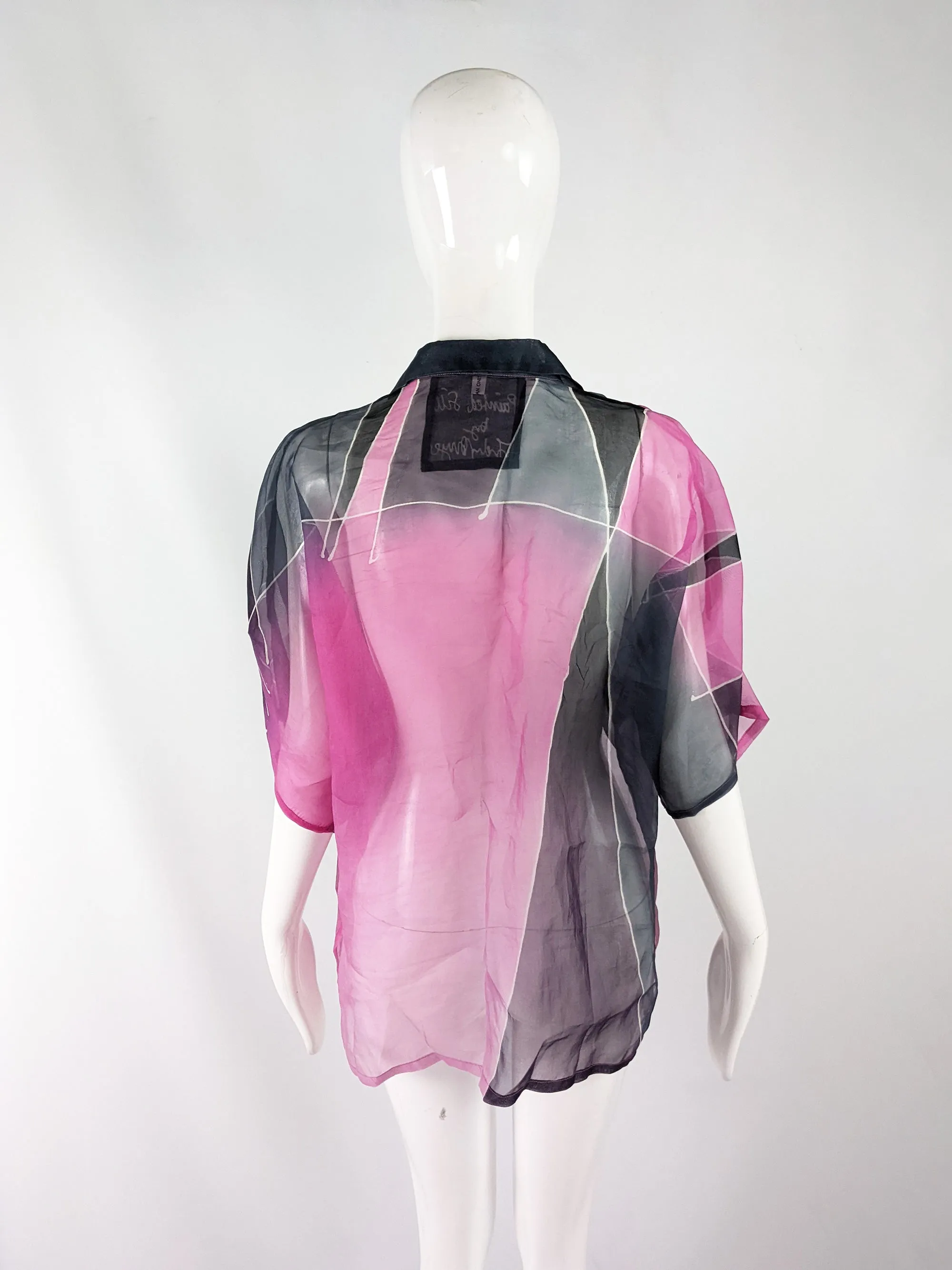 Vintage Hand Painted Sheer Silk Blouse, 1980s