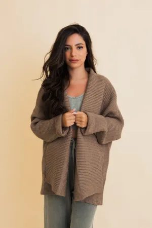 Warm Hug Mocha Oversized Ribbed Cardigan