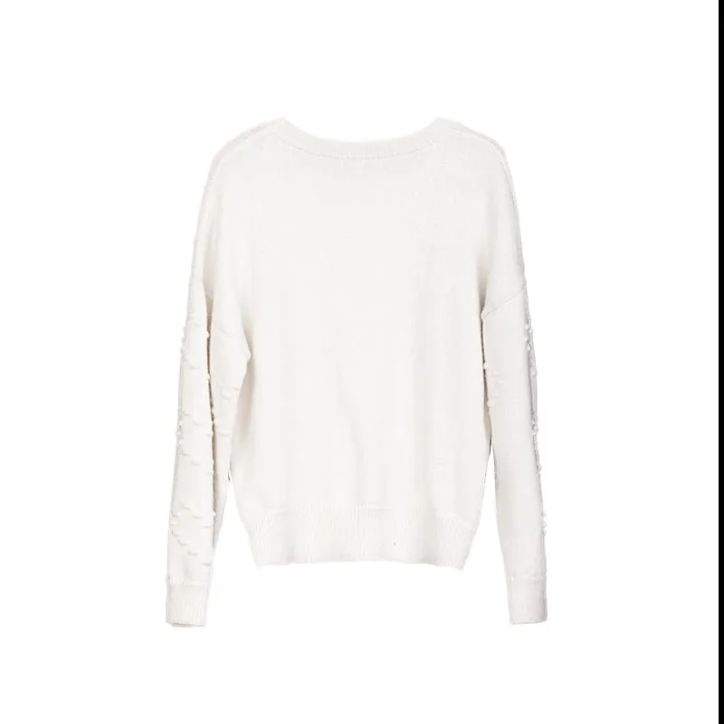 White Jacquard Woolen Sweater