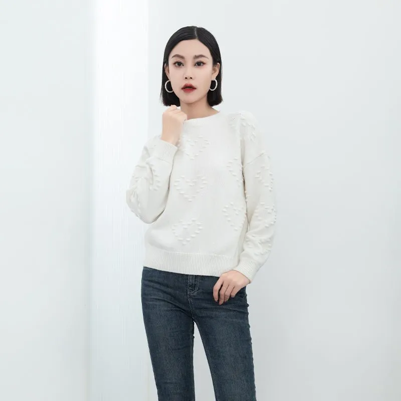 White Jacquard Woolen Sweater