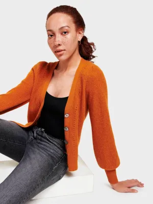 White   Warren - Exaggerated Puff Sleeve Cardigan in Amber Heather