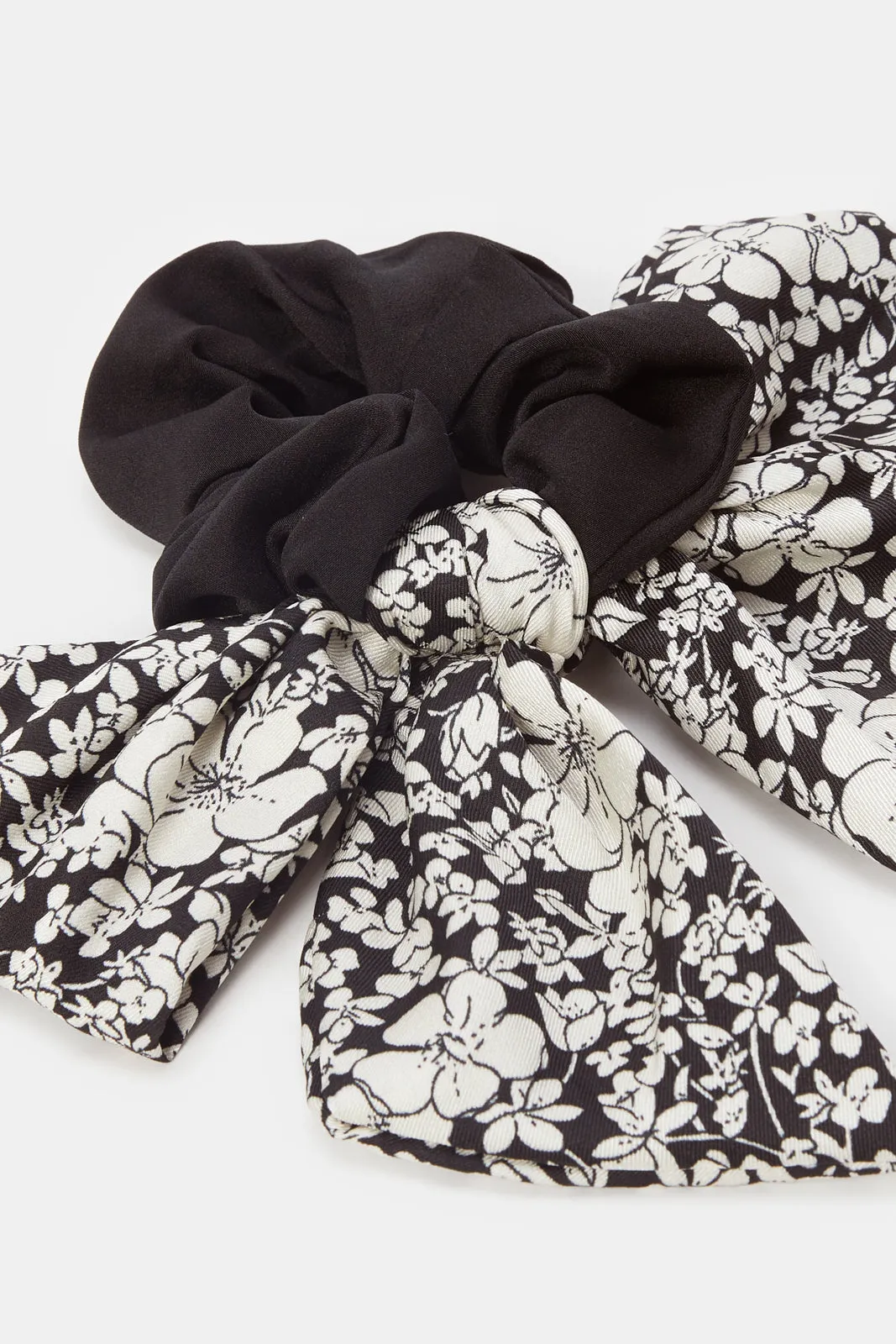 Women Black And White Printed Scrunchy