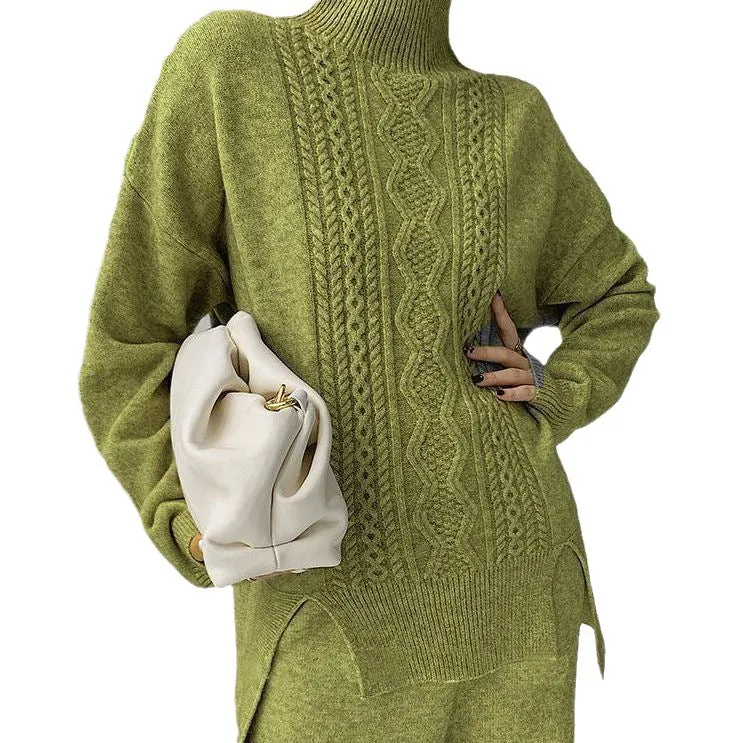 Women's Fashionable Set Turtleneck Knit Sweater and Matching Pants