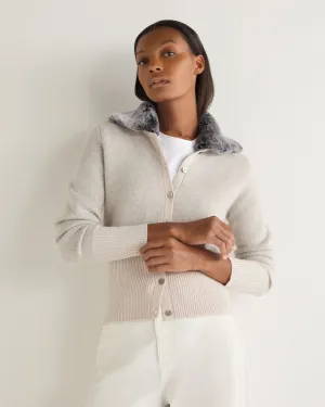 Women's Herringbone Cashmere Cardigan Frost White